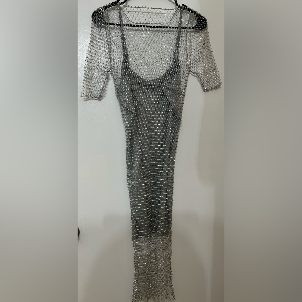 Endless Rose Women Mesh Rhinestone Overlay Midi Dress Sizes XS & Medium Festival